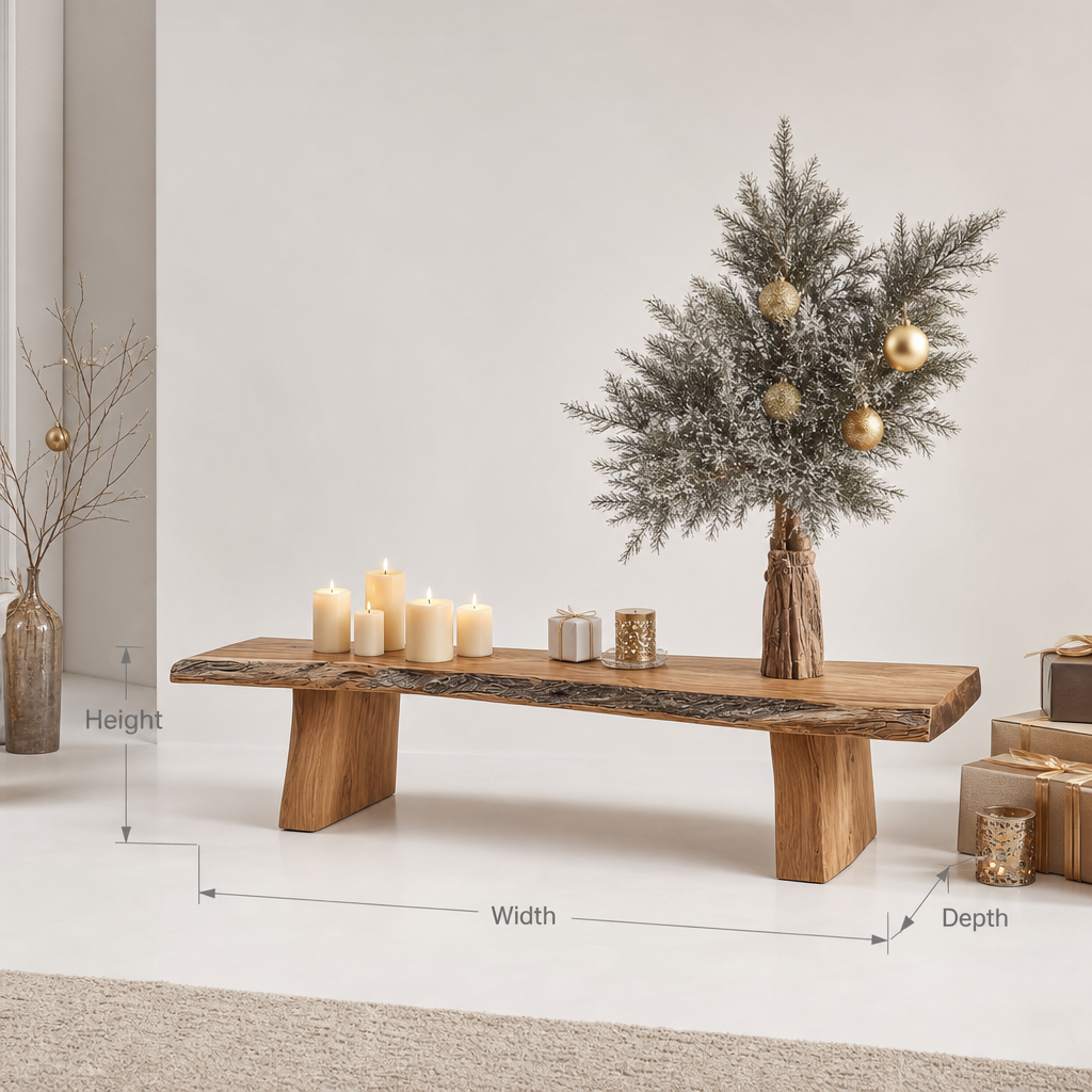 Rustic live edge slab handcrafted wooden bench console table for home