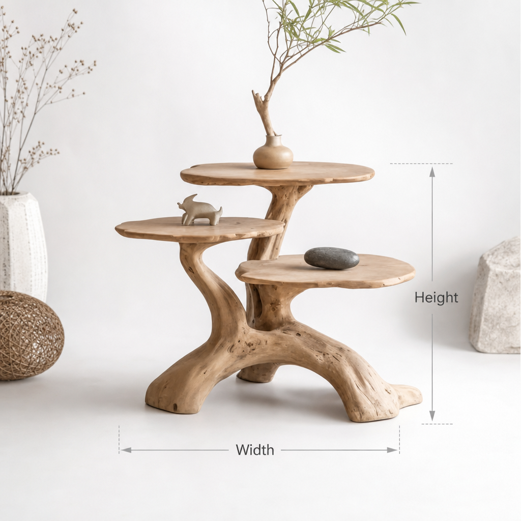 Handcrafted Wooden End Table – Natural Sculptural Design