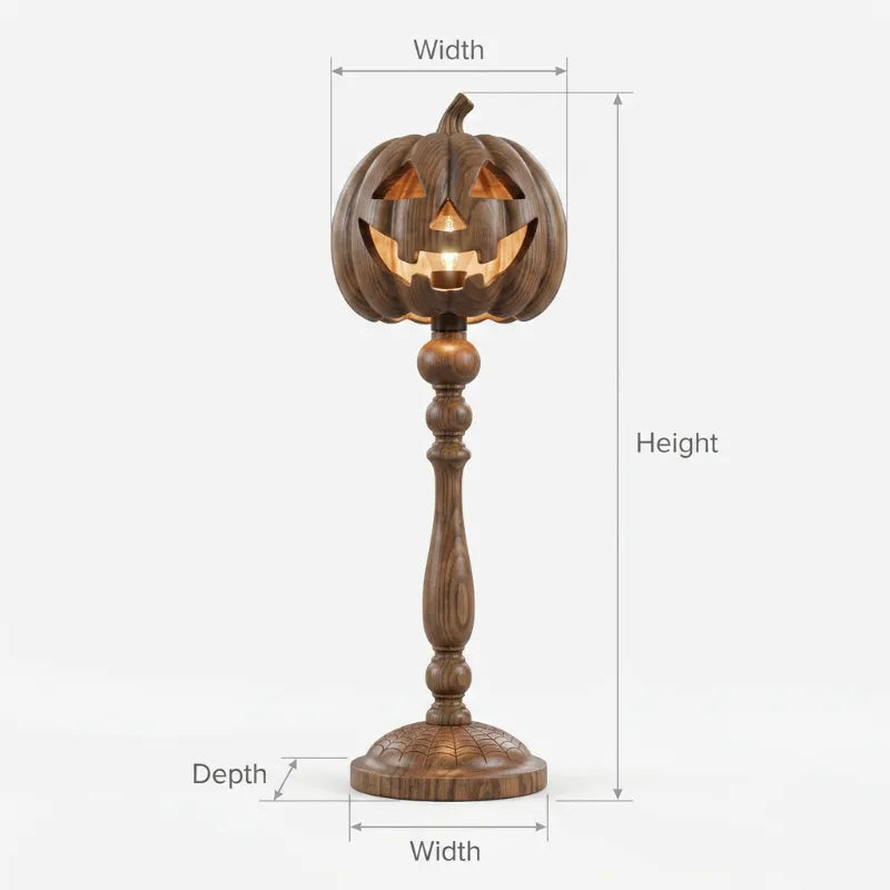 Handcrafted Wooden Jack-o'-Lantern Floor Lamp with Tree Root Base – Spooky Halloween Table Lamp