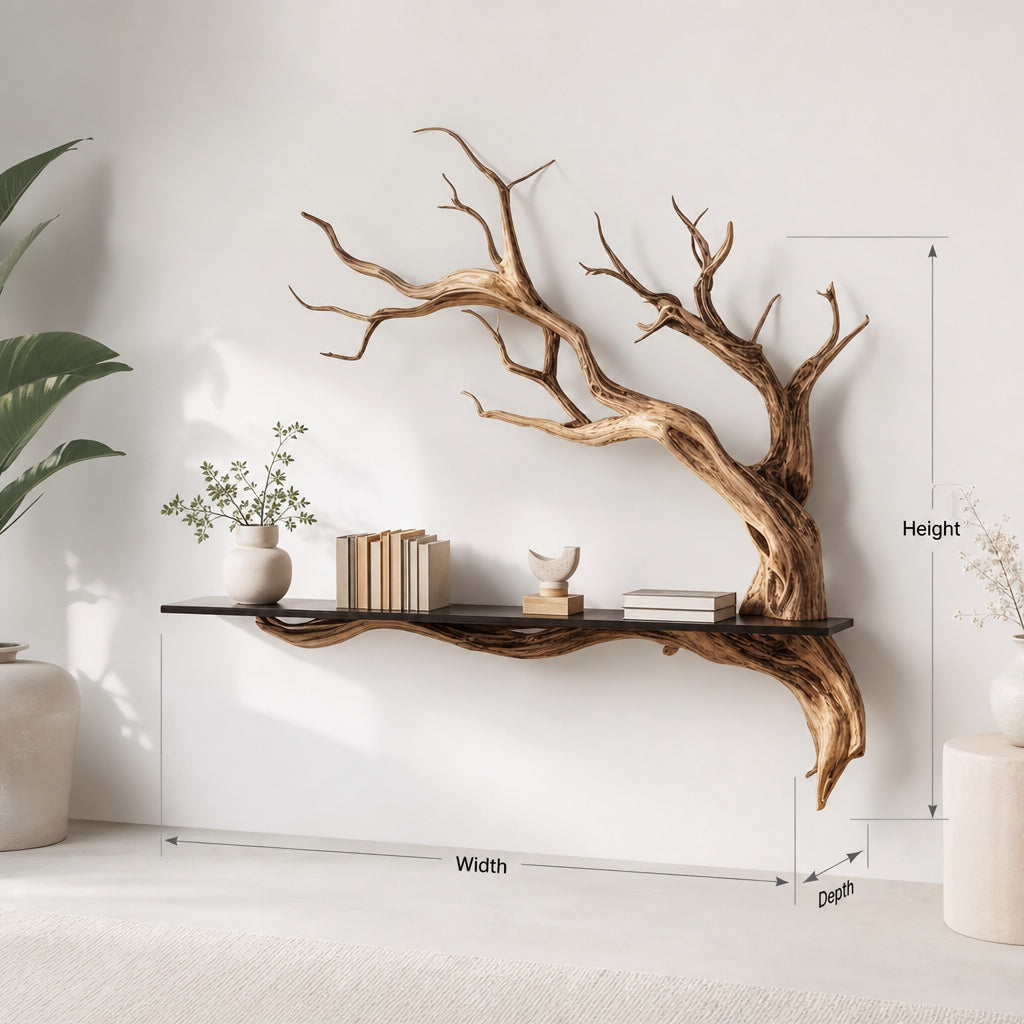 Handcrafted Wooden Tree Wall Shelf – Rustic Branch Bookshelf