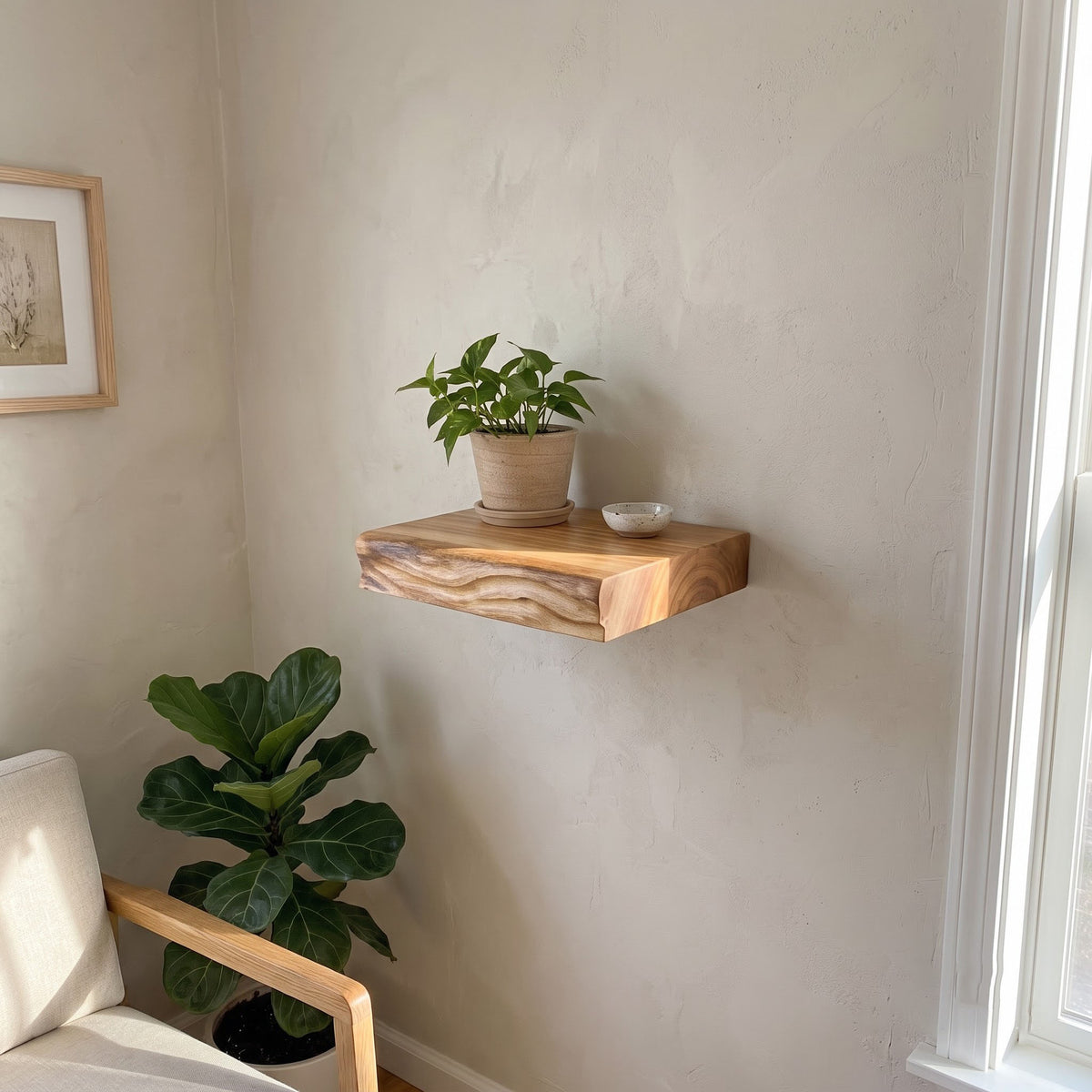 Handmade Live Edge Wood Shelf – Floating Wall Shelf for Whiskey Bar, Kitchen, or Entryway