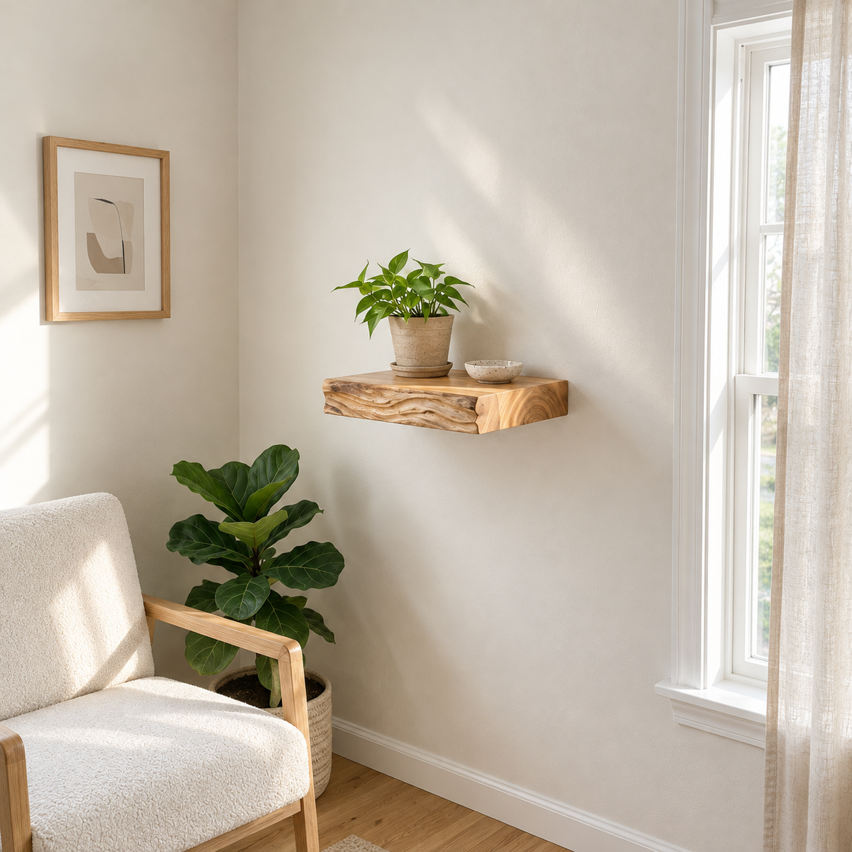 Handmade Live Edge Wood Shelf – Floating Wall Shelf for Whiskey Bar, Kitchen, or Entryway