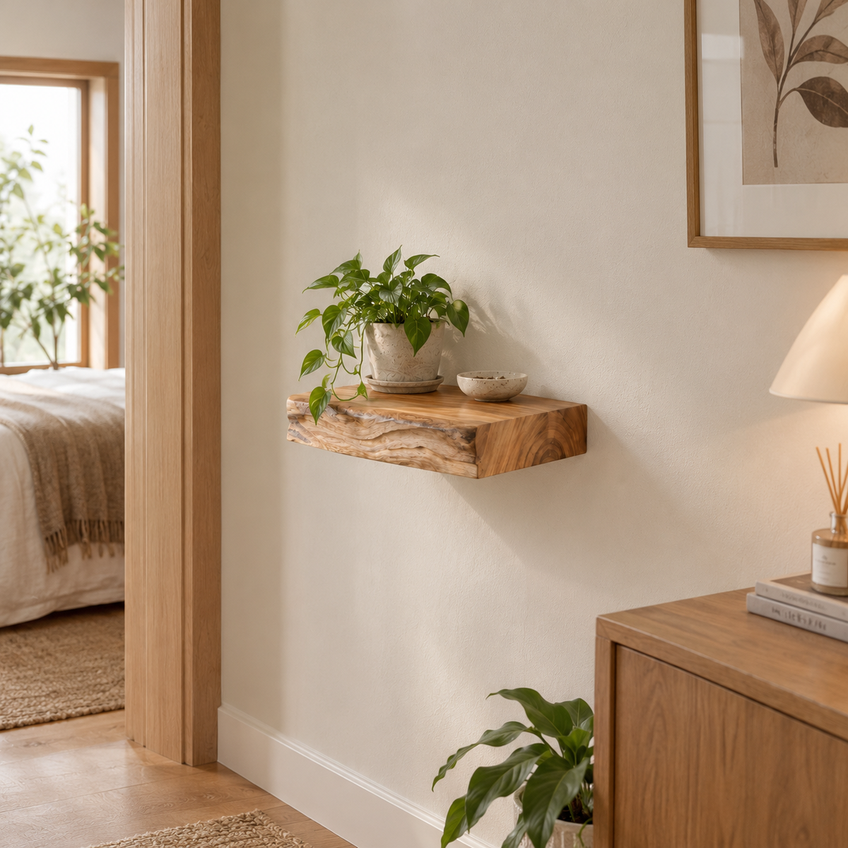 Handmade Live Edge Wood Shelf – Floating Wall Shelf for Whiskey Bar, Kitchen, or Entryway