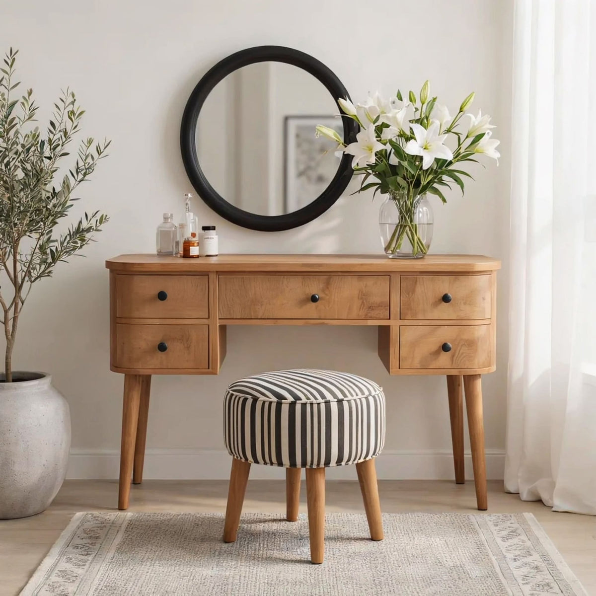 Handmade vanity table crafted from premium solid wood with storage drawers