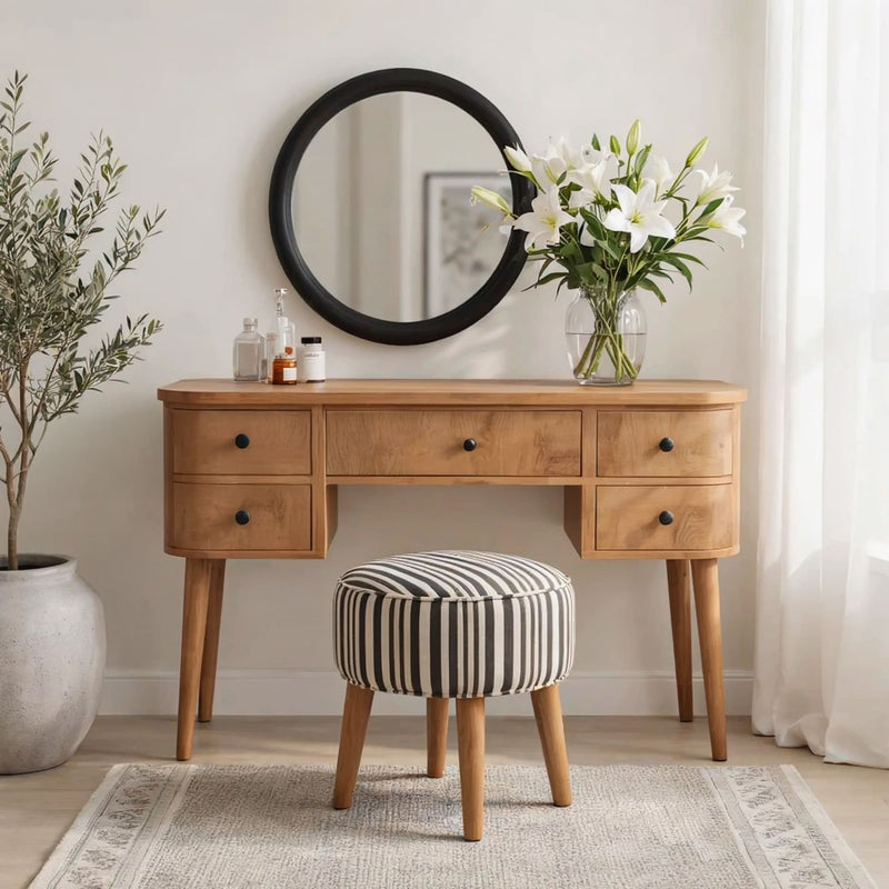 Handmade vanity table crafted from premium solid wood with storage drawers