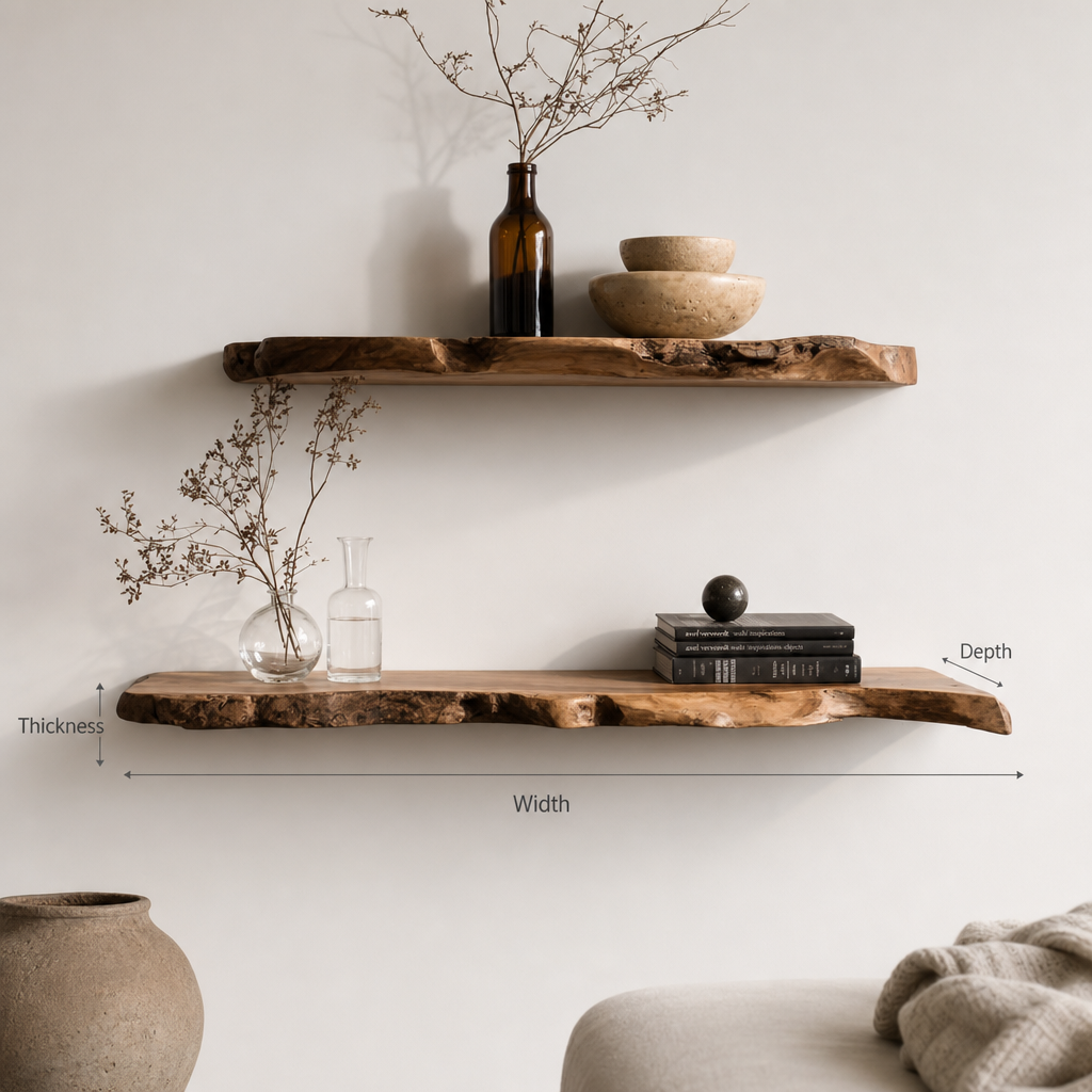 Handmade Christmas Live Edge Floating Shelf – Rustic Wooden Bookshelf & Holiday Décor