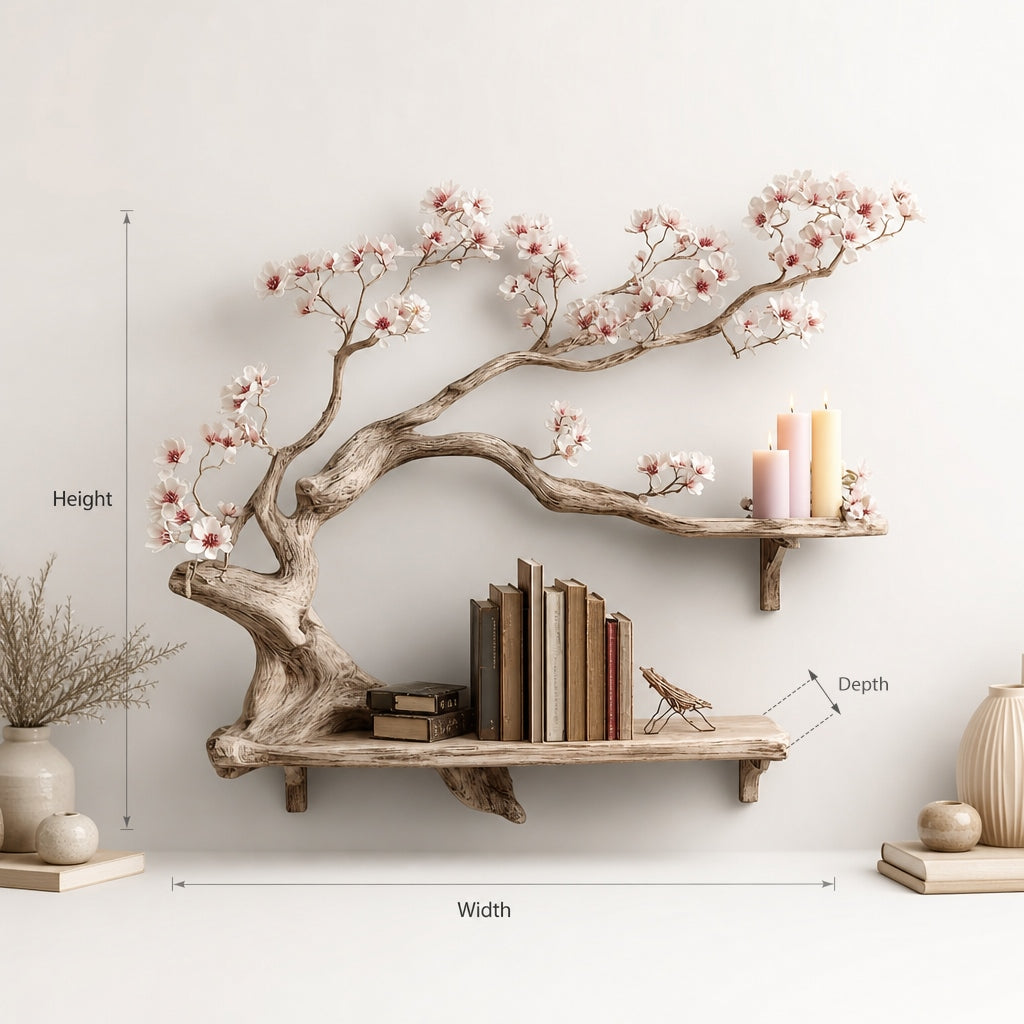 Driftwood tree bookshelf handmade as a rustic storage and display rack