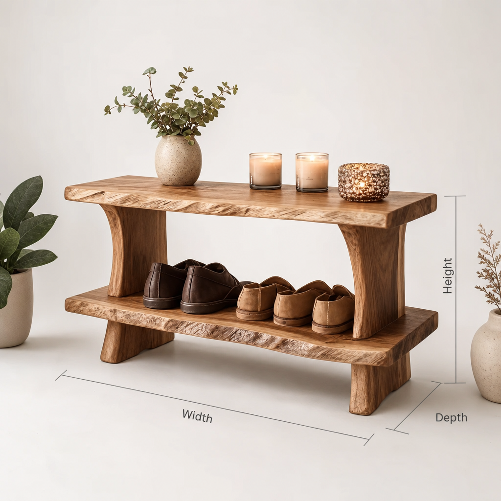 Handmade wood entryway shoe bench rack for cozy living room furniture