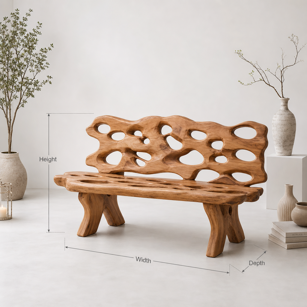 Handmade farmhouse porch bench in rustic solid wood for outdoor seat