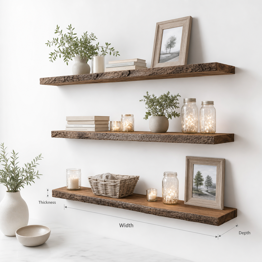 Handmade Live Edge Floating Shelves – Solid Wood Rustic Wall Display