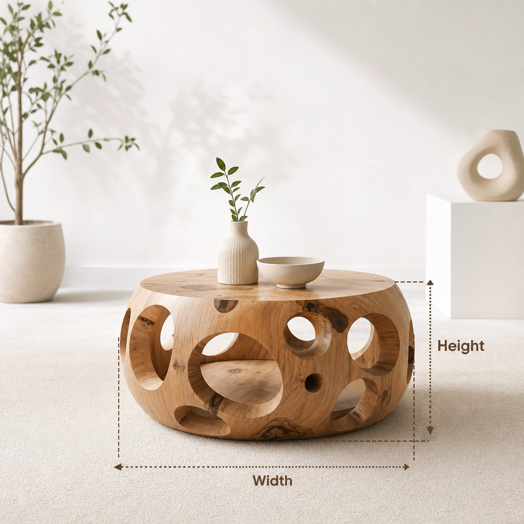 Handmade Live Edge Round Coffee Table – Solid Wood Rustic Farmhouse Accent for Living Room
