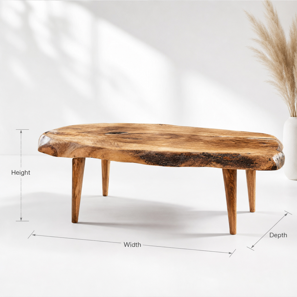 Handmade Live Edge Wood Coffee Table – Rustic Natural Solid Wood Table