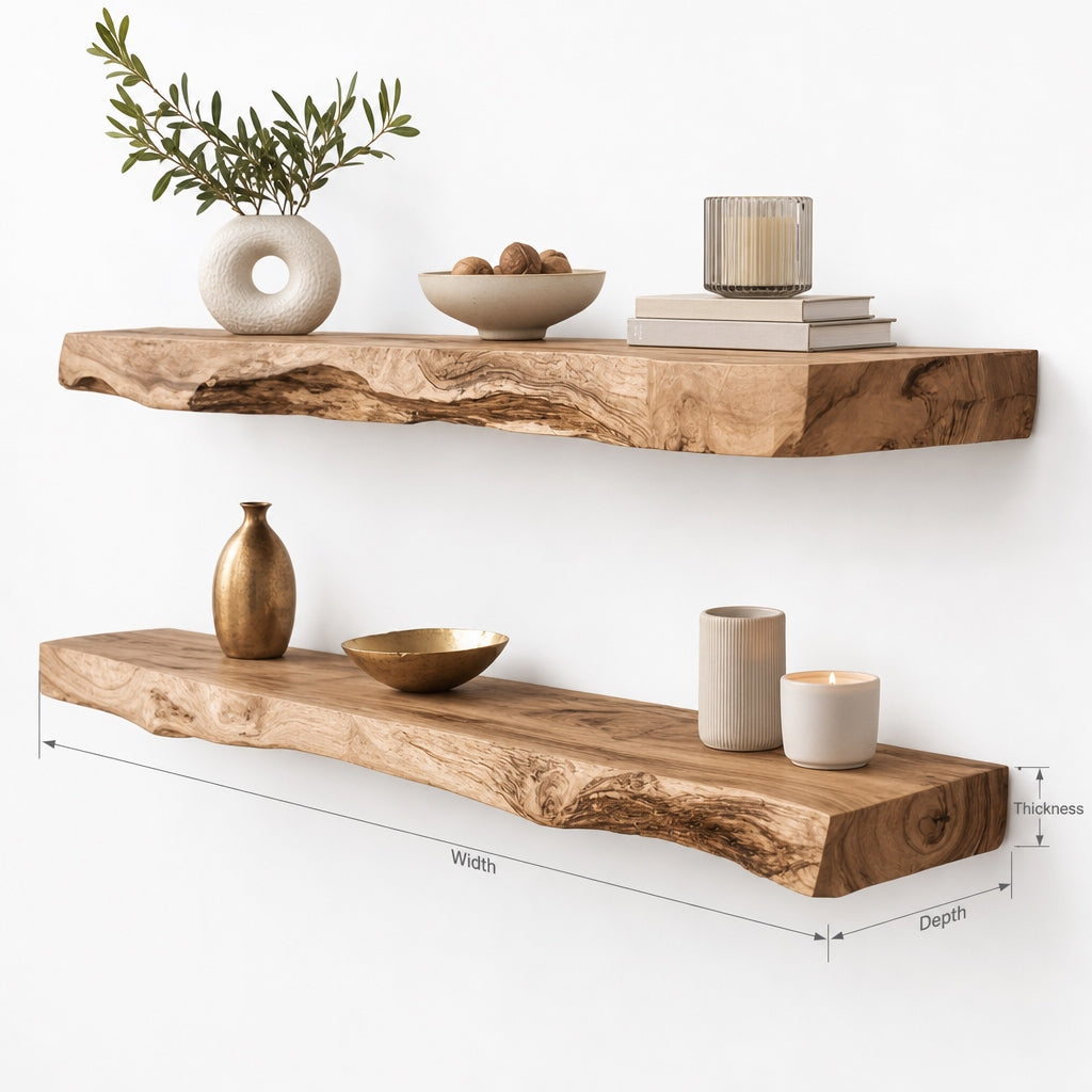 Handmade Live Edge Wood Shelf – Floating Wall Shelf for Whiskey Bar, Kitchen, or Entryway