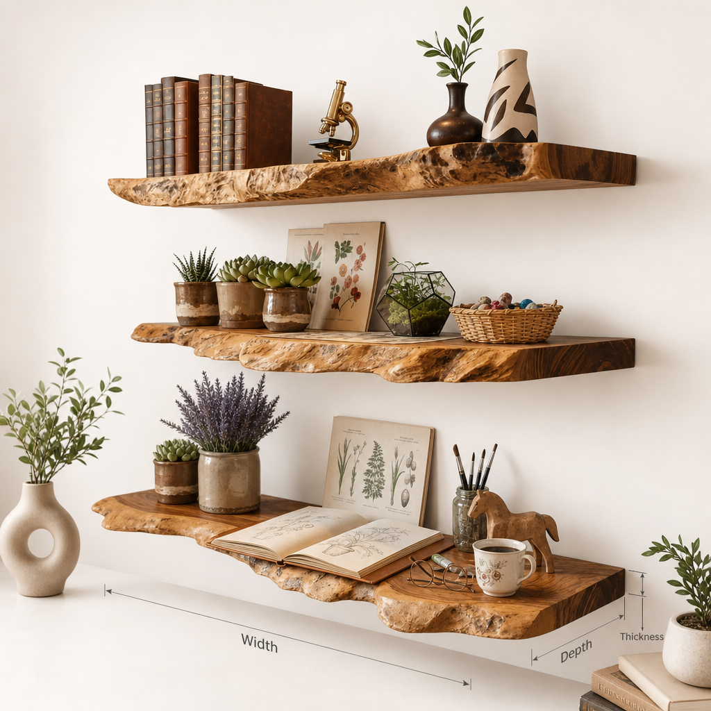 Handmade Live Edge Wood Wall Shelf – Rustic Natural Floating Shelf