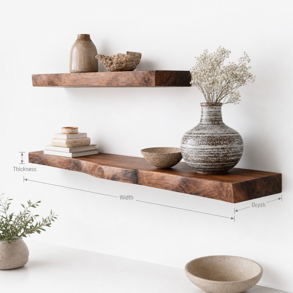 Handmade Live Edge Wooden Floating Shelves – Rustic Wall Decor