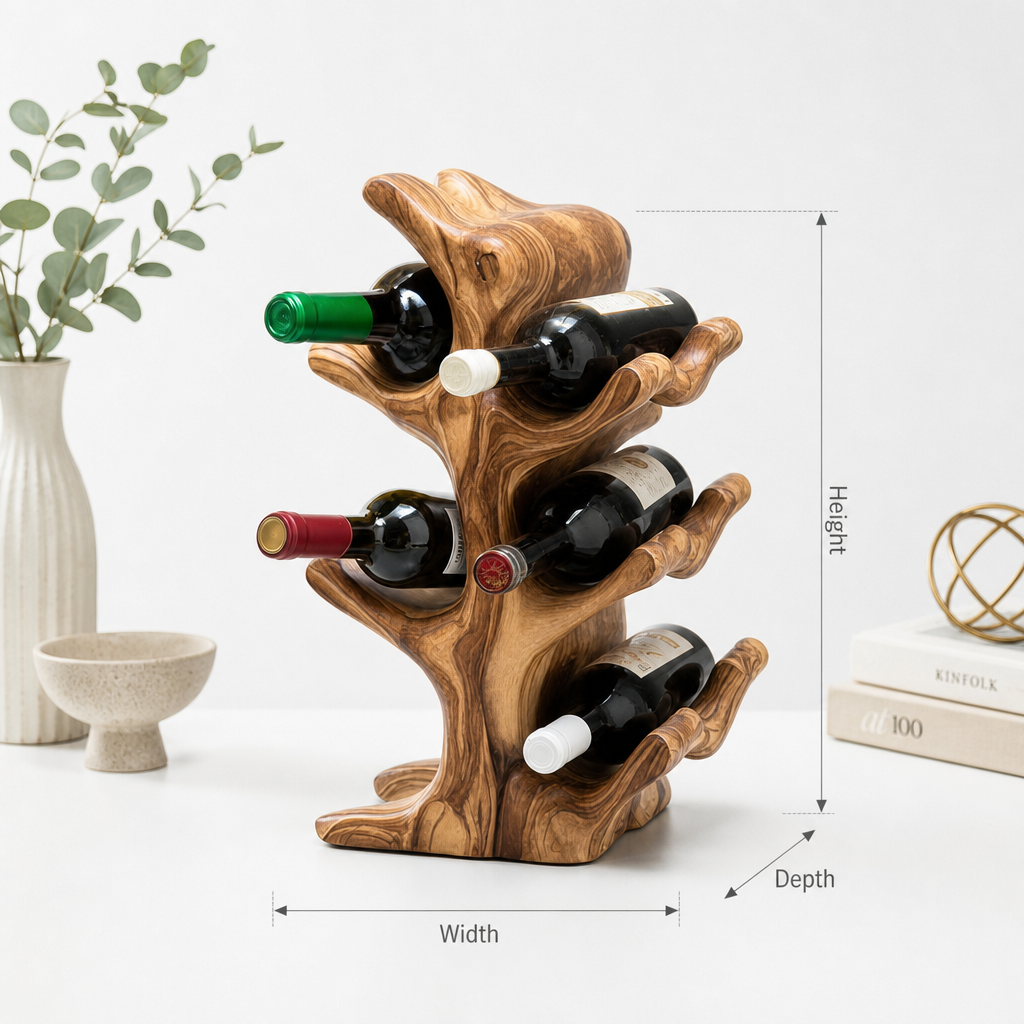 Handmade Mid Century Wine Bottle Holder – Solid Wood Rack for Kitchen or Home Bar