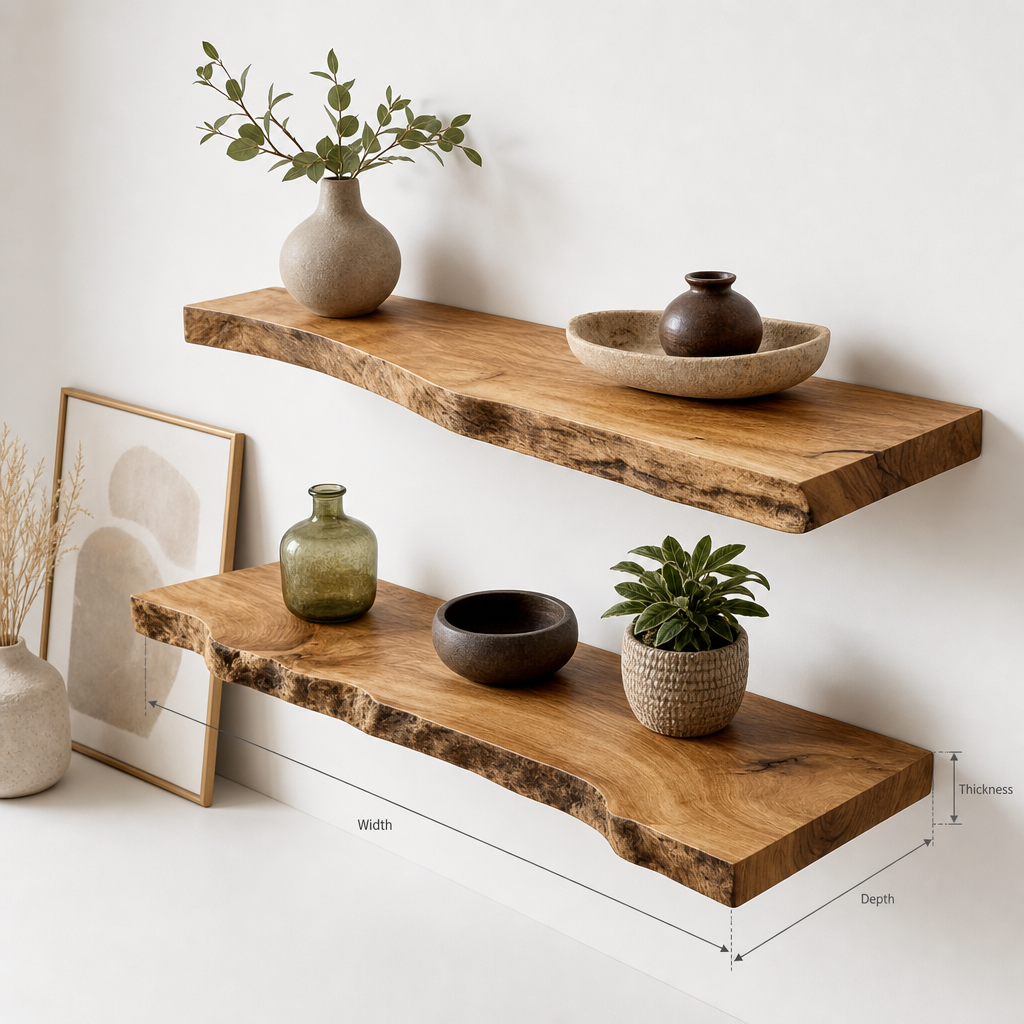 Handmade Modern Wood Shelves – Natural Live Edge Floating Wall Shelf