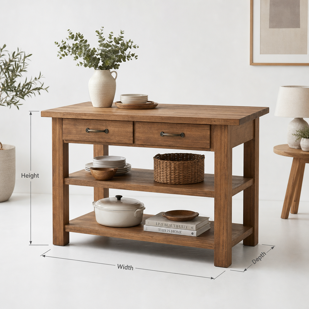 Handmade Reclaimed Chestnut Kitchen Island with Drawer & Double Shelf