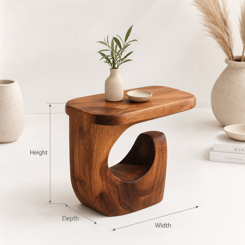 Handmade Round End Table – Rustic Solid Wood Side Table, Farmhouse Living Room Accent
