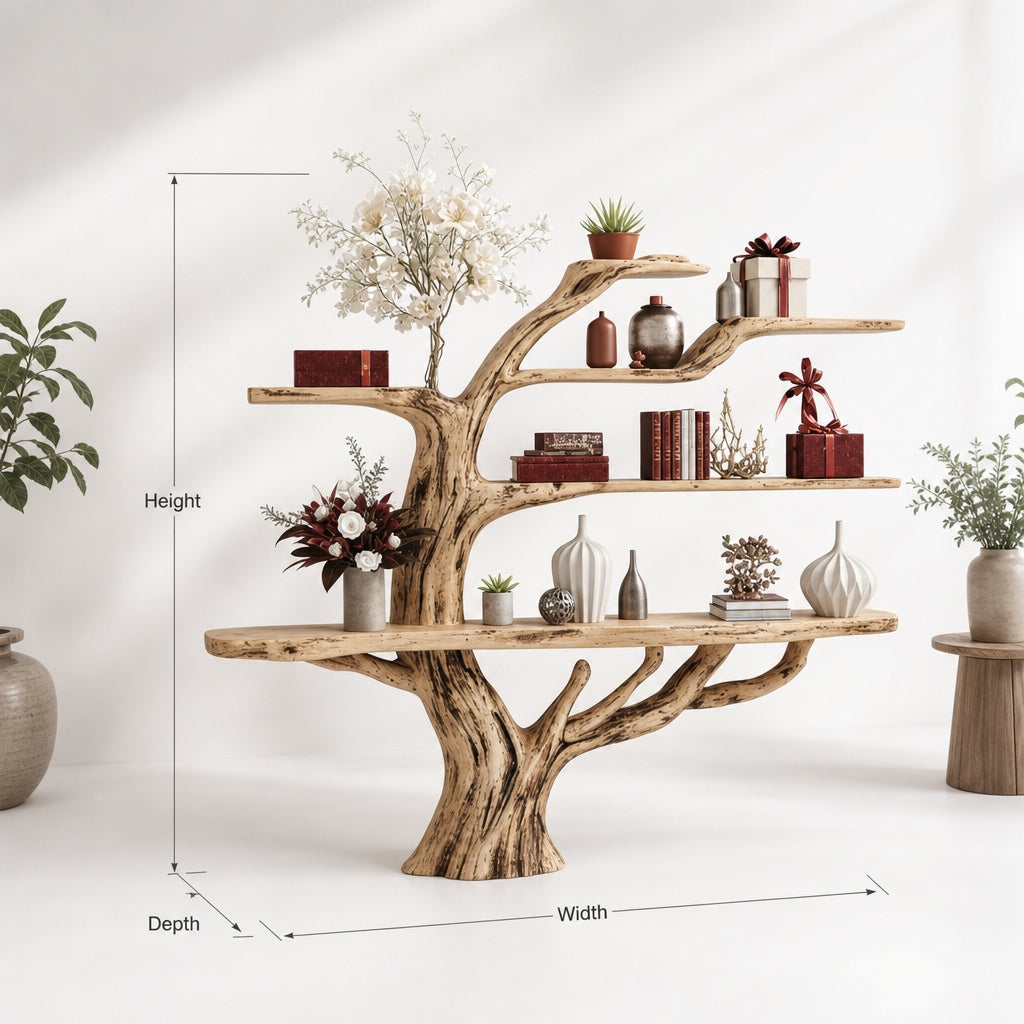 Handmade Rustic Wooden Tree Bookshelf – Solid Wood Wall Art