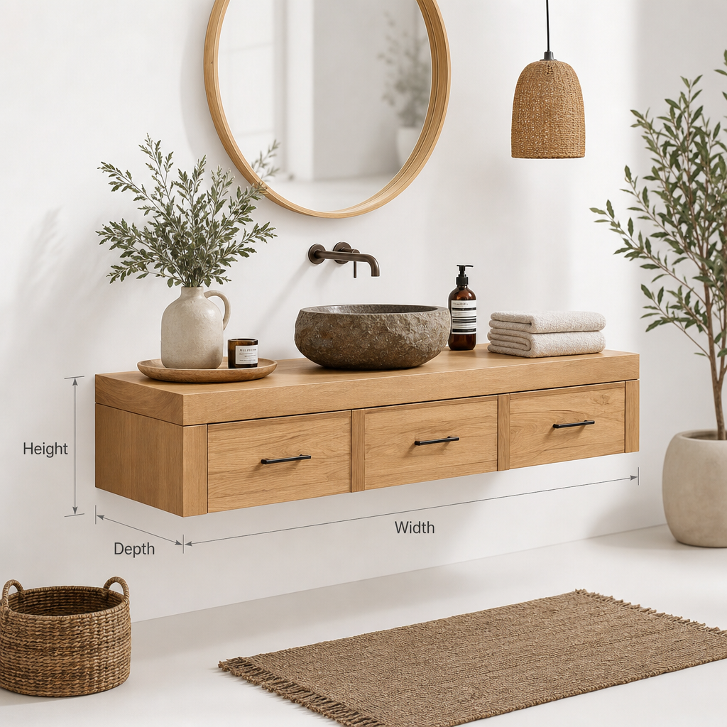 Handmade Solid Wood Floating Bathroom Vanity with Drawers – Modern Design