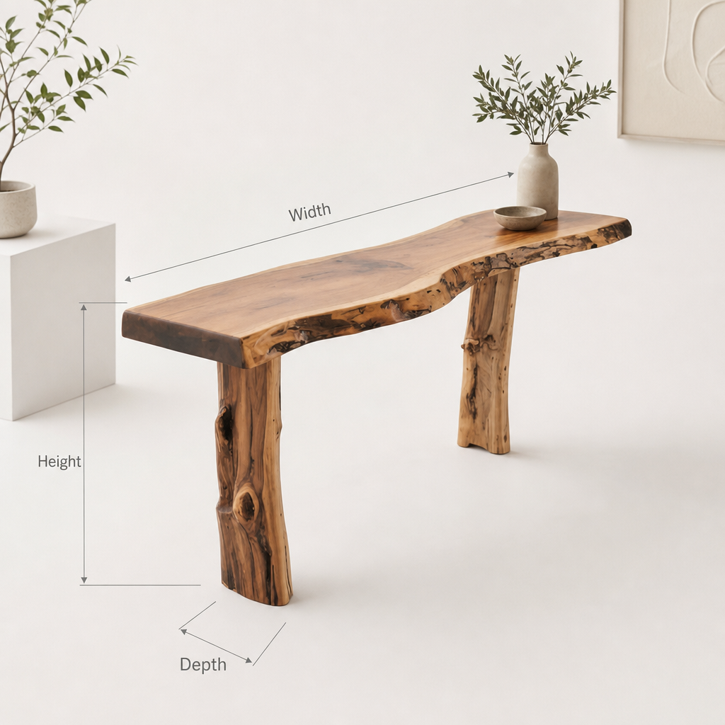 Handmade Solid Wood Tree Console Table, Rustic Entryway Decor
