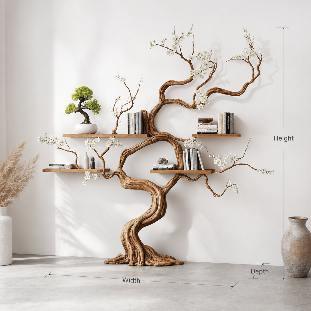 Handmade Solid Wood Tree Wall Shelf – Functional Wall Art Décor
