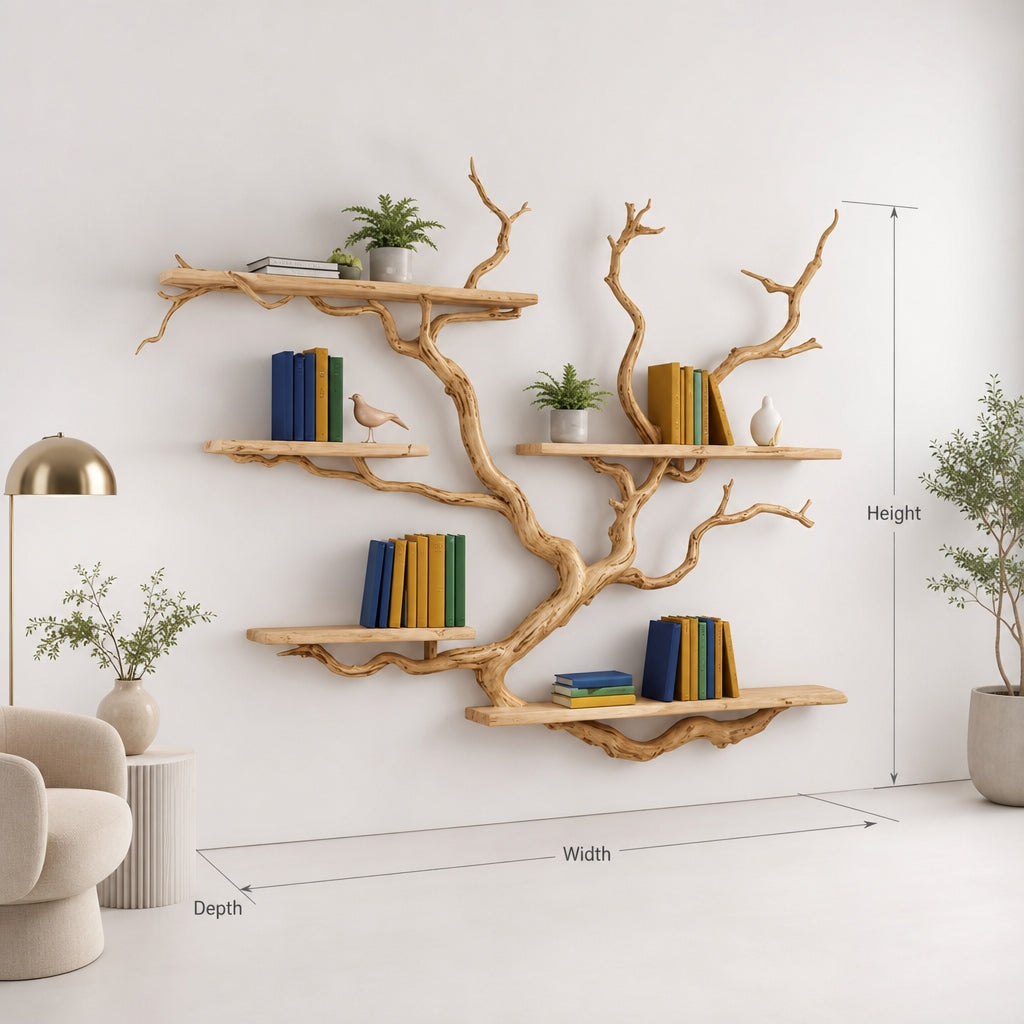 Handmade Tree Book Shelf – Sculptural Wooden Wall Bookshelf