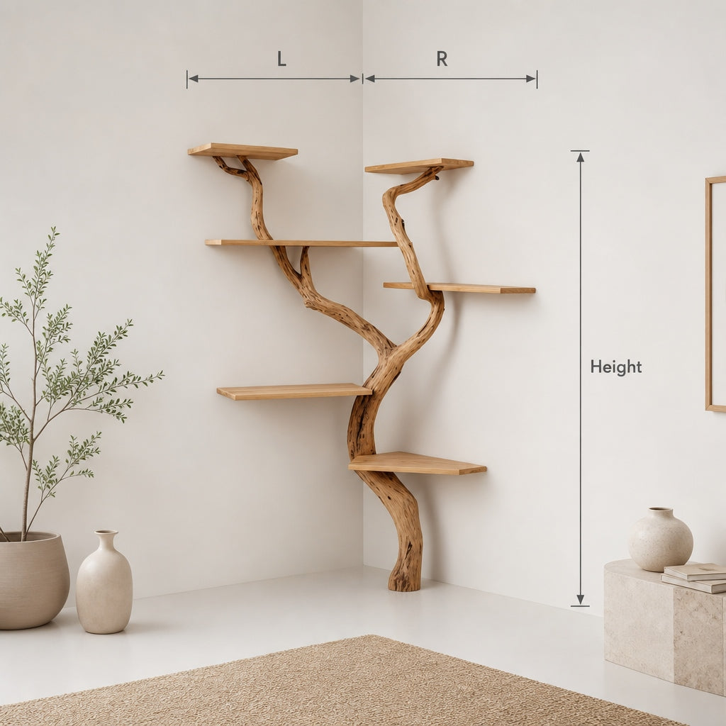 Handmade Tree Branch Wall Bookshelf with Leaves - Decorative Floating Shelf