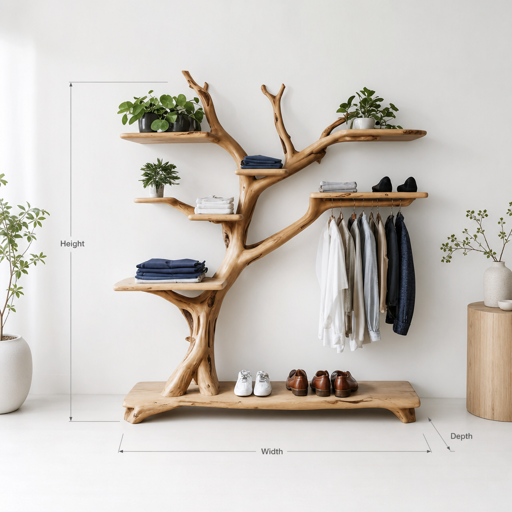 Handmade Tree Hall Tree Coat Rack with Shoe Storage – Decorative Entryway Stand