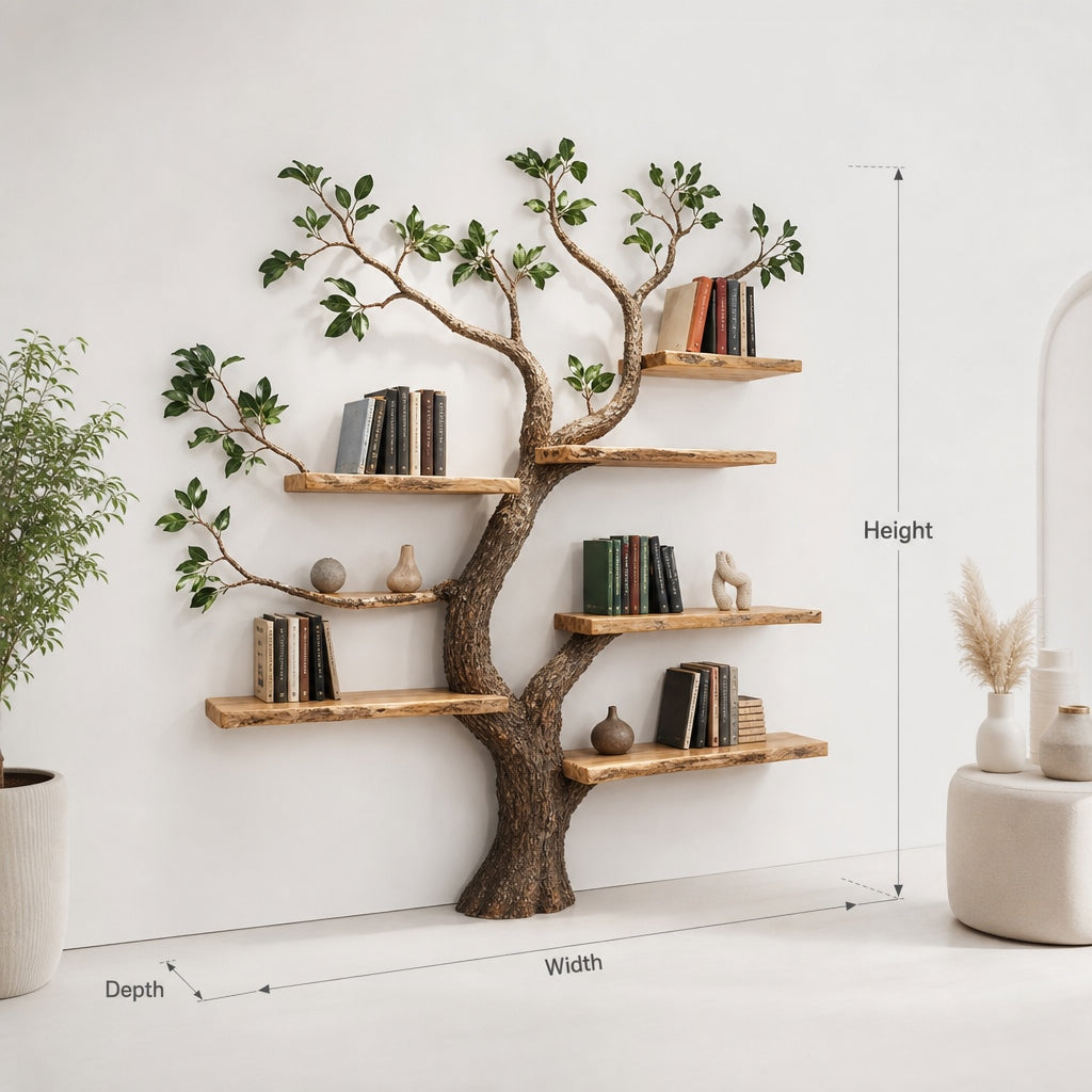 Handmade Wooden Tree Bookshelf – Natural Wood Wall Bookcase