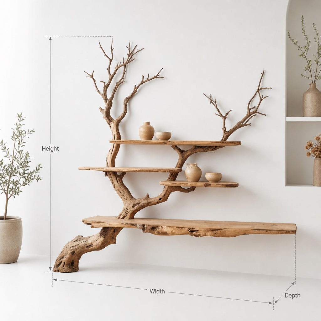 Handmade Wooden Tree Bookshelf, Sculptural Wood Wall Art Shelf