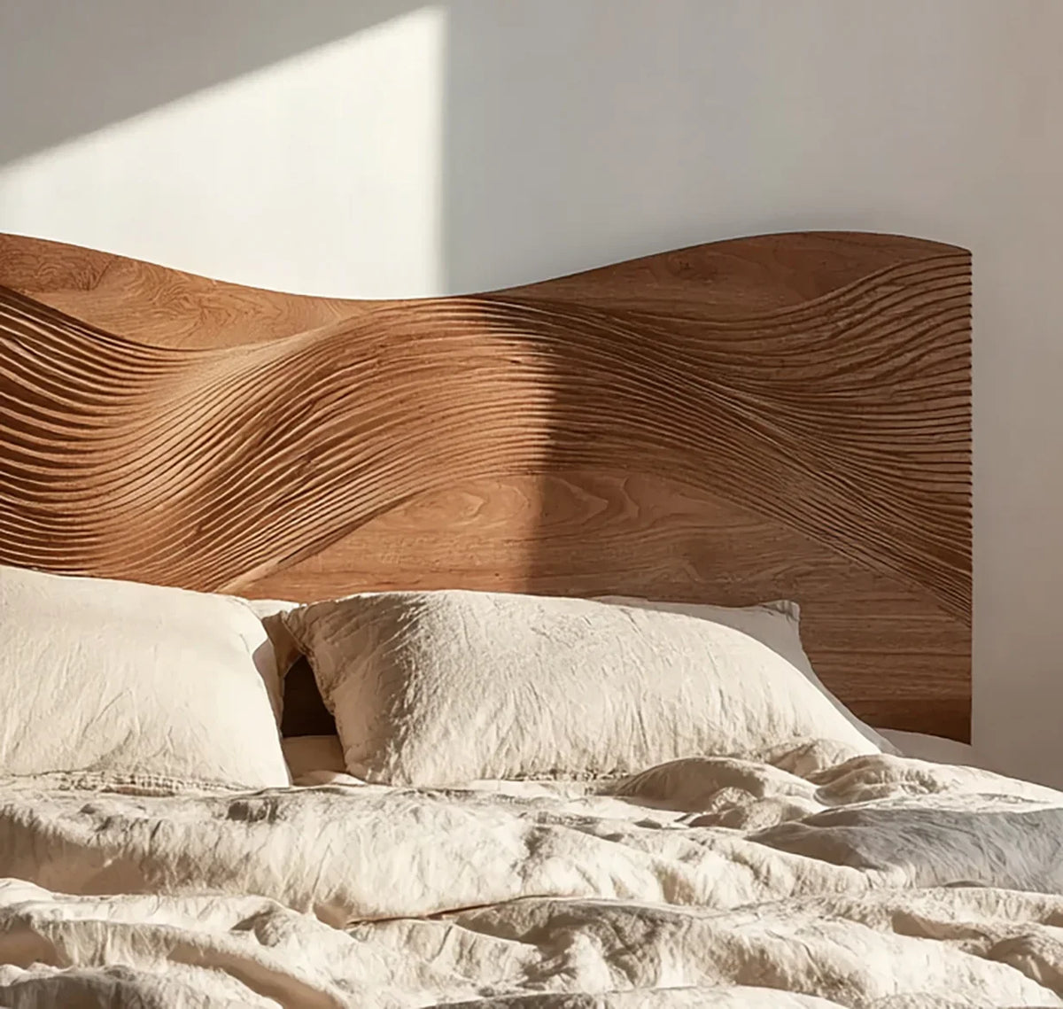Rustic wood headboard statement piece for bedroom
