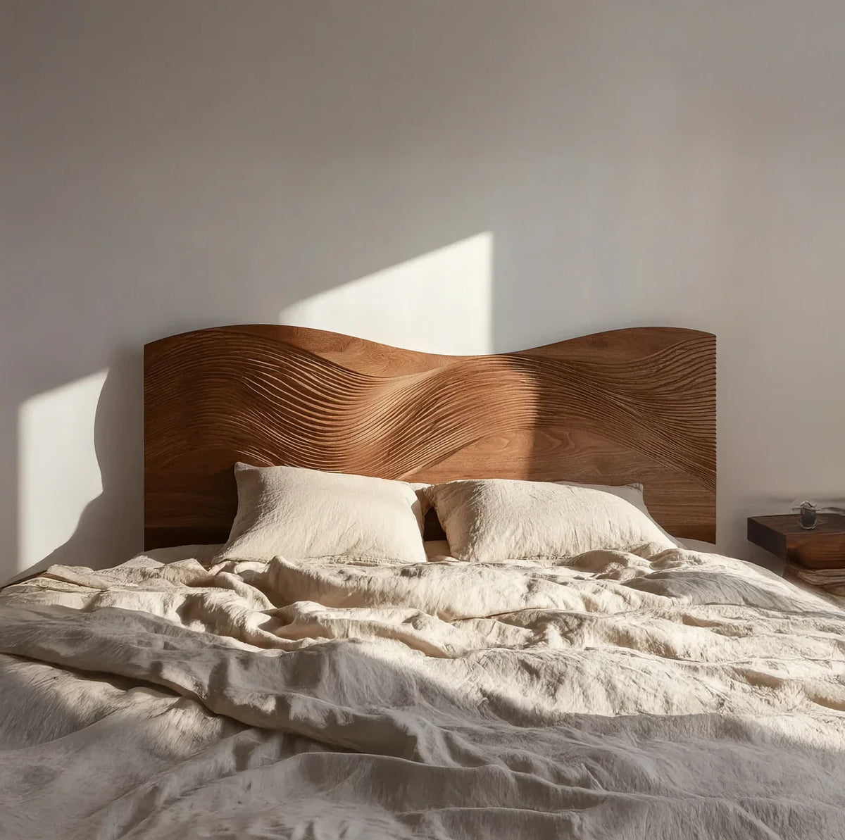 Artistic wooden headboard with natural texture