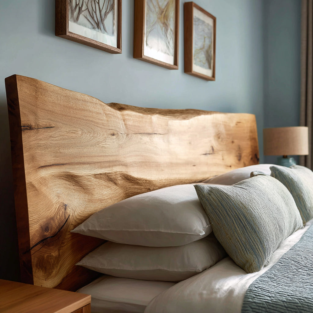 Rustic live edge wooden headboard for bedroom decor