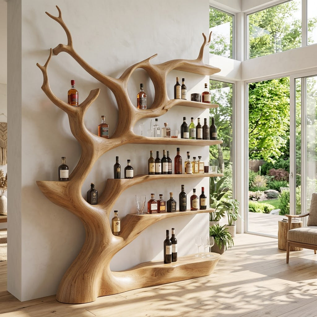Hollow portal solid wood wine rack showcased as a statement display piece