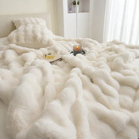 Deluxe Rabbit Faux-Fur Blanket Throw And Pillow