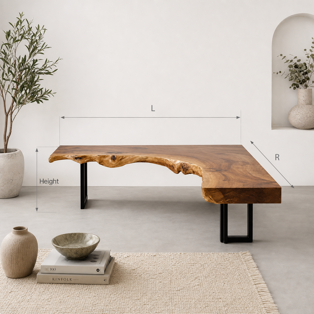 Japandi solid wood L-shaped bench designed for entryway and living room