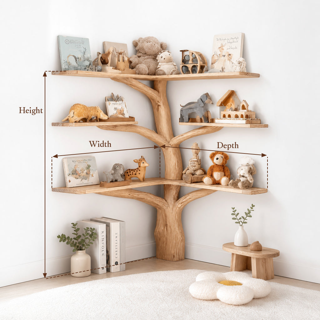 Kids Tree Bookshelf – Wooden Tree Shaped Bookcase for Nursery or Playroom