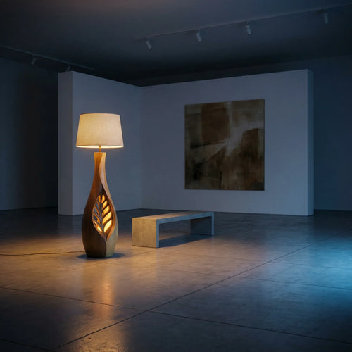Leaf Cutout Driftwood Floor Lamp with Inner Glow
