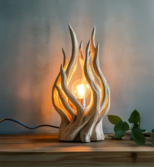 Handcrafted Driftwood Table Lamp | Recycled Solid Wood Tree Branch Desk Lamp