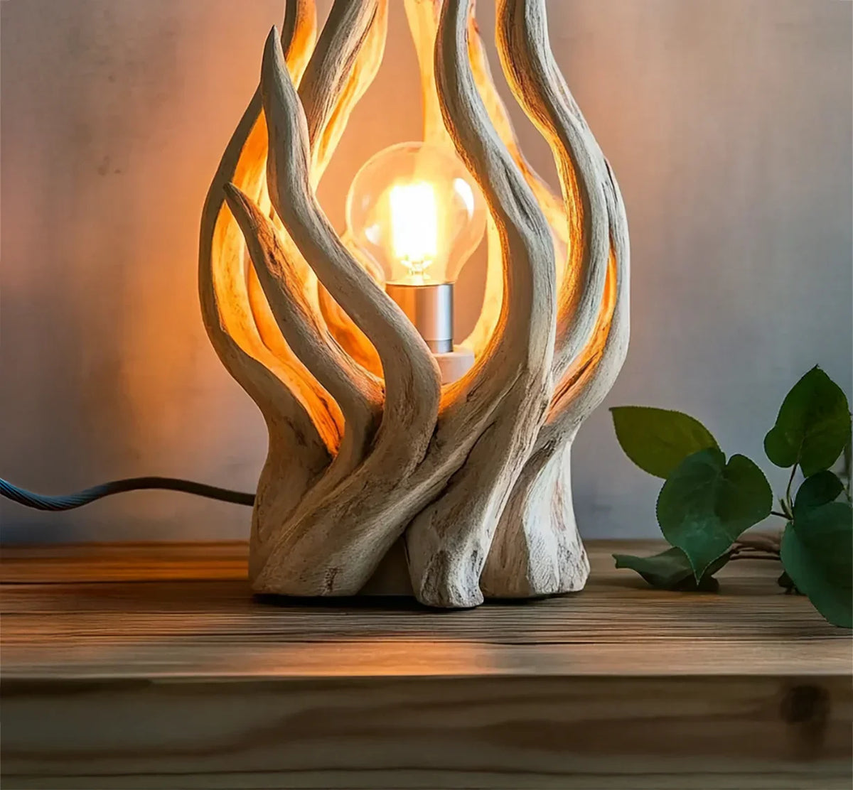 Wooden branch table lamp for desk or bedside lighting