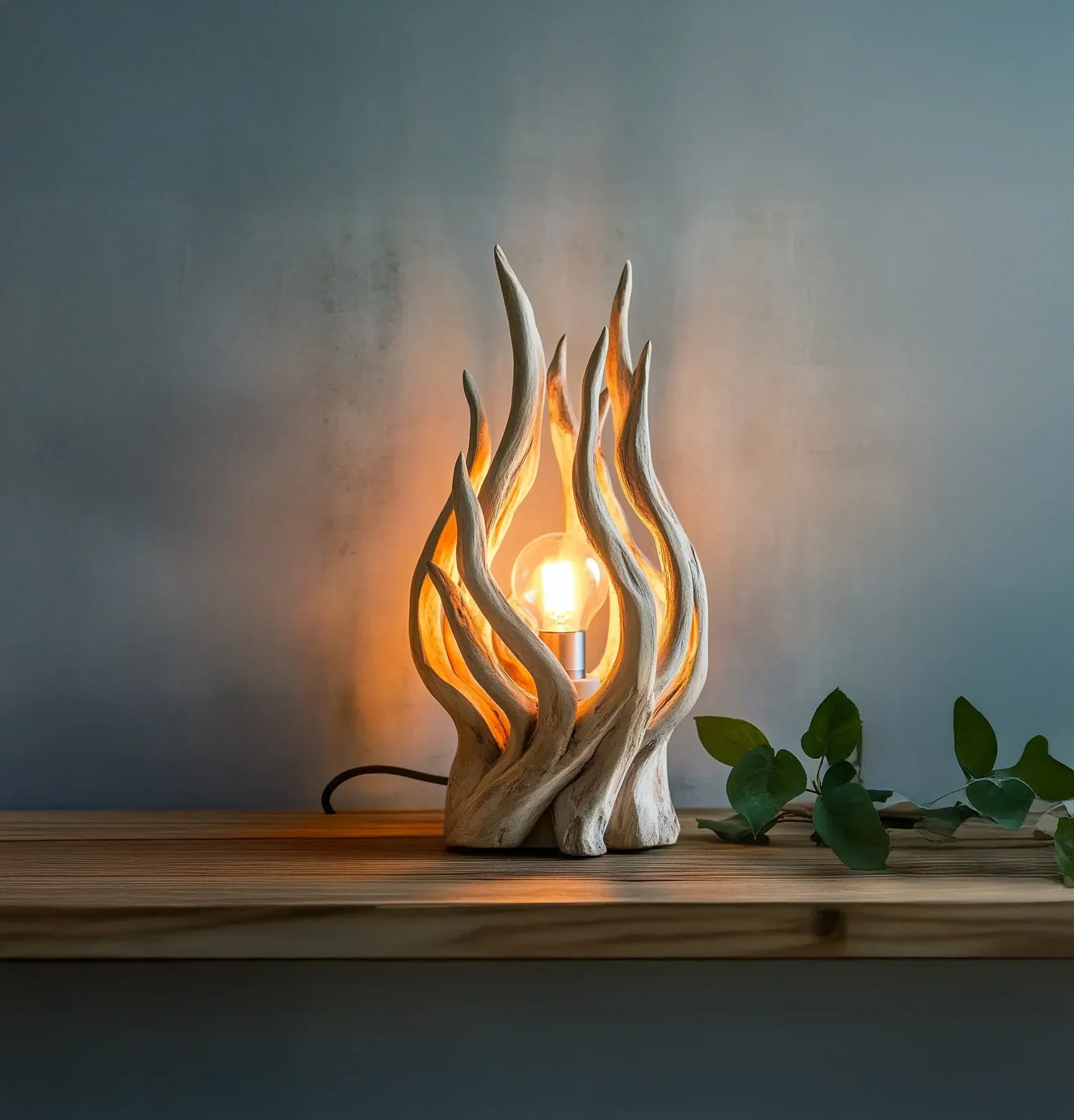 Handcrafted Driftwood Table Lamp | Recycled Solid Wood Tree Branch Des