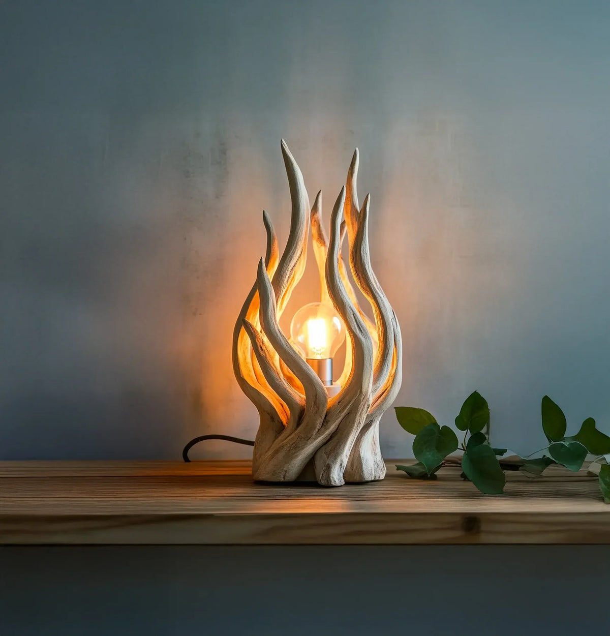 Recycled wood lamp with natural tree branch design