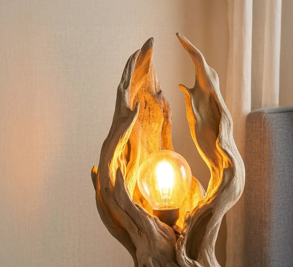 Handcrafted driftwood lamp made from solid wood branches