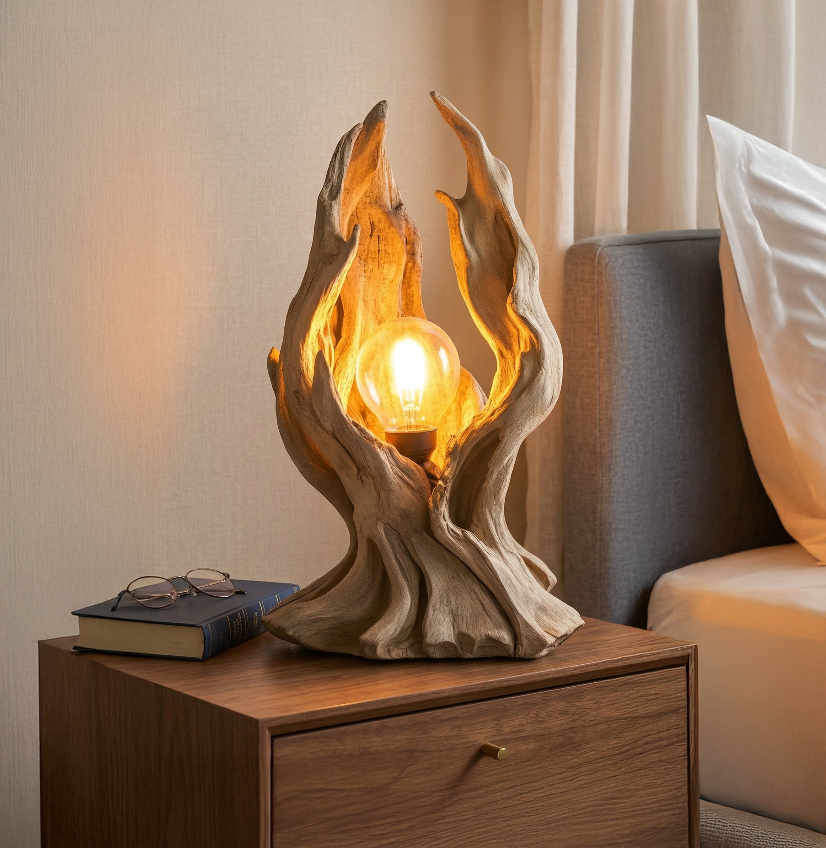 Tree driftwood table lamp recycled wood branch desk light