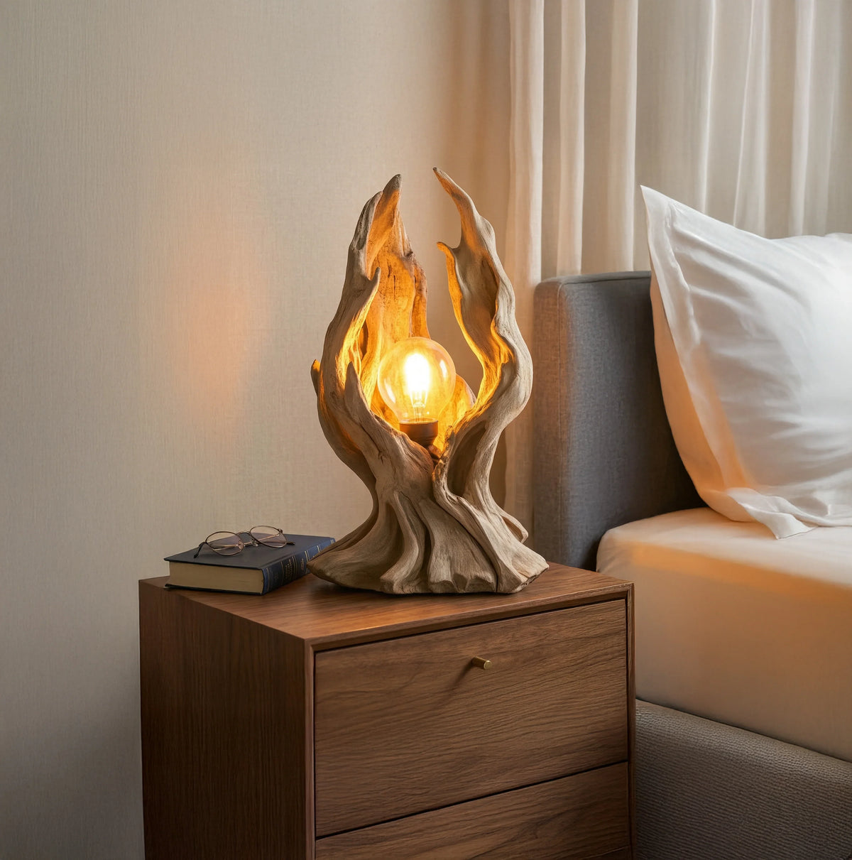 Rustic recycled wood lamp with tree branch design