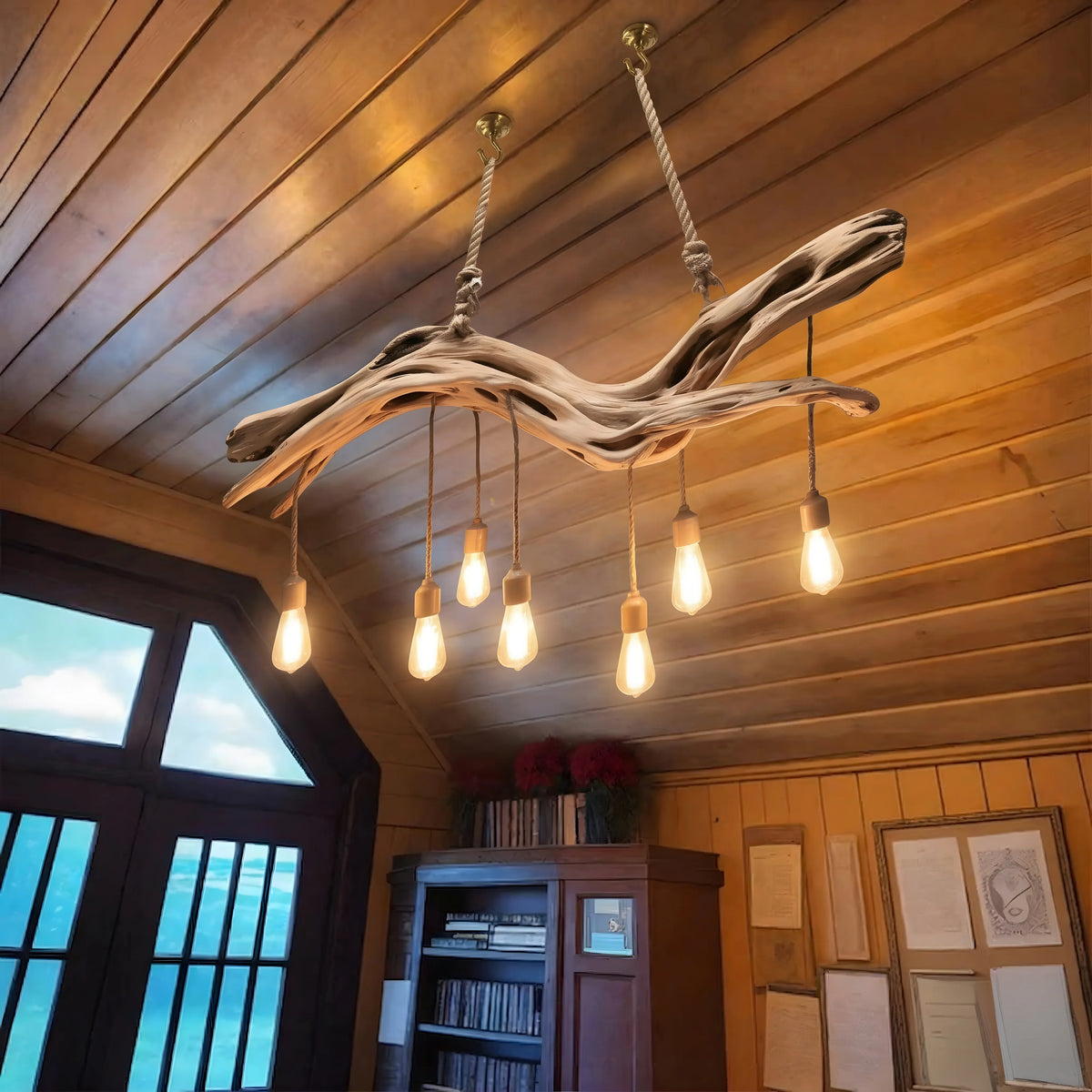 Natural driftwood branch chandelier reclaimed wood pendant lamp