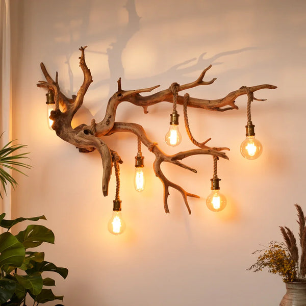 Driftwood Branch Wall Sconce – Hanging Pendant Wood Lamp
