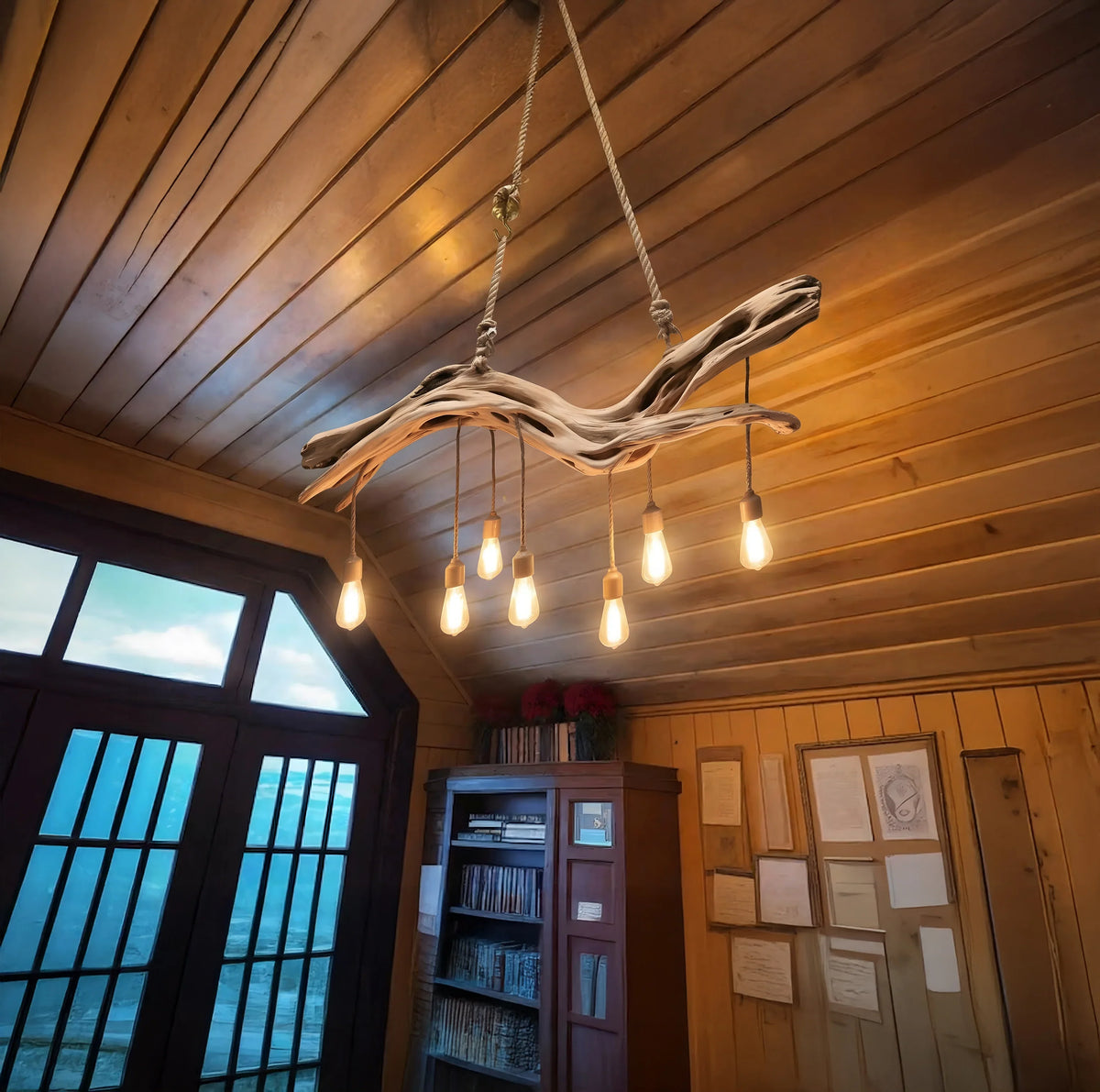 Wooden branch chandelier for rustic lighting style